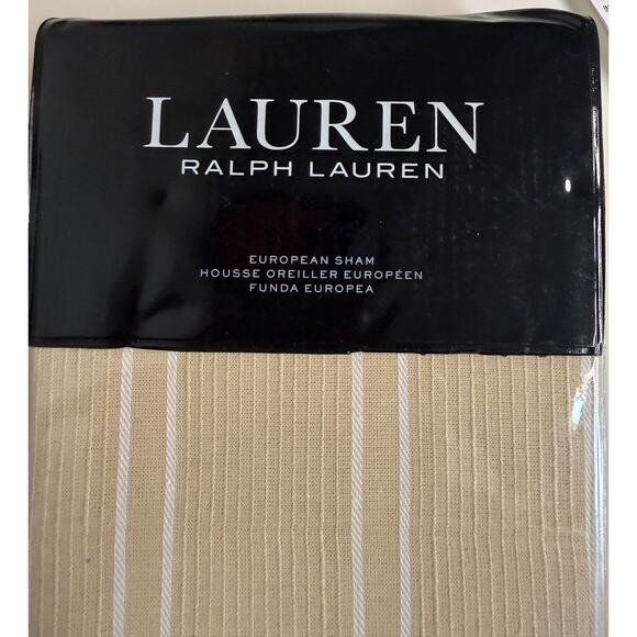 Lauren Ralph Lauren Heath European Sham 26 x 26 Tan Cream Stripe Cotton New - Picture 2 of 6